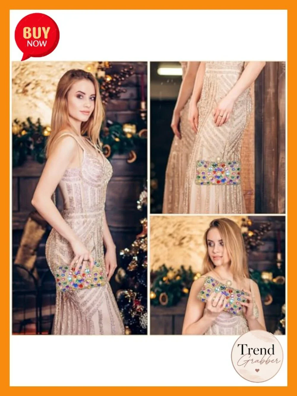 Sparkly Rhinestone Evening Bag with Detachable Chain Straps